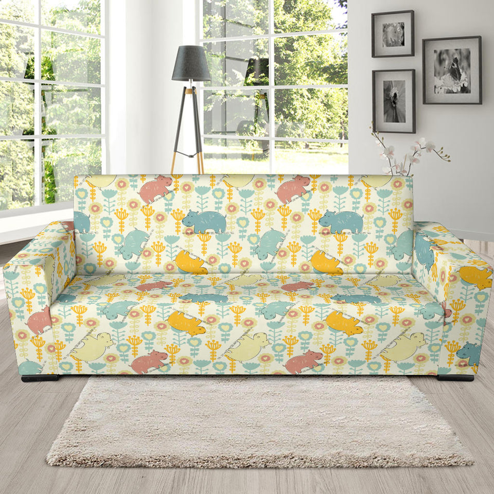 Hippopotamus Pattern Print Design 04 Sofa Slipcover