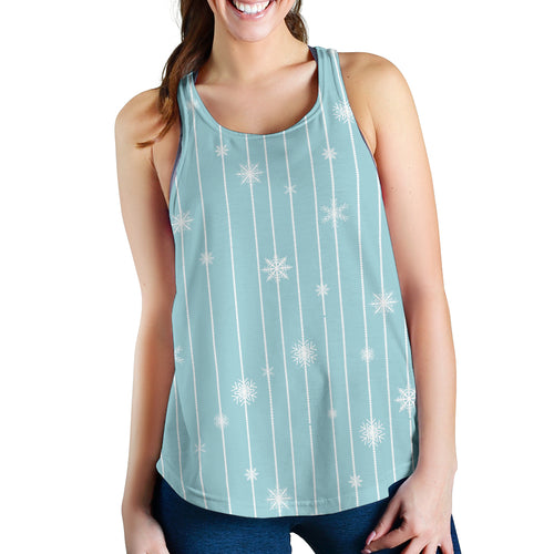 Snowflake pattern blue stripe background Women Racerback Tank Top