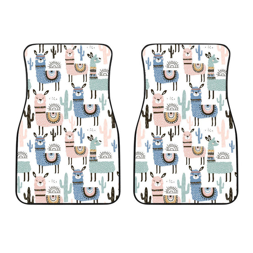 Lama Alpaca Cactus Hand Drawn Pattern Front Car Mats