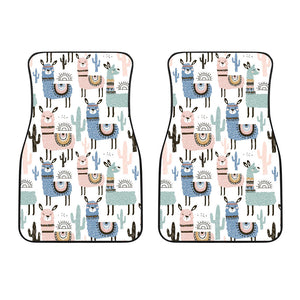 Lama Alpaca Cactus Hand Drawn Pattern Front Car Mats