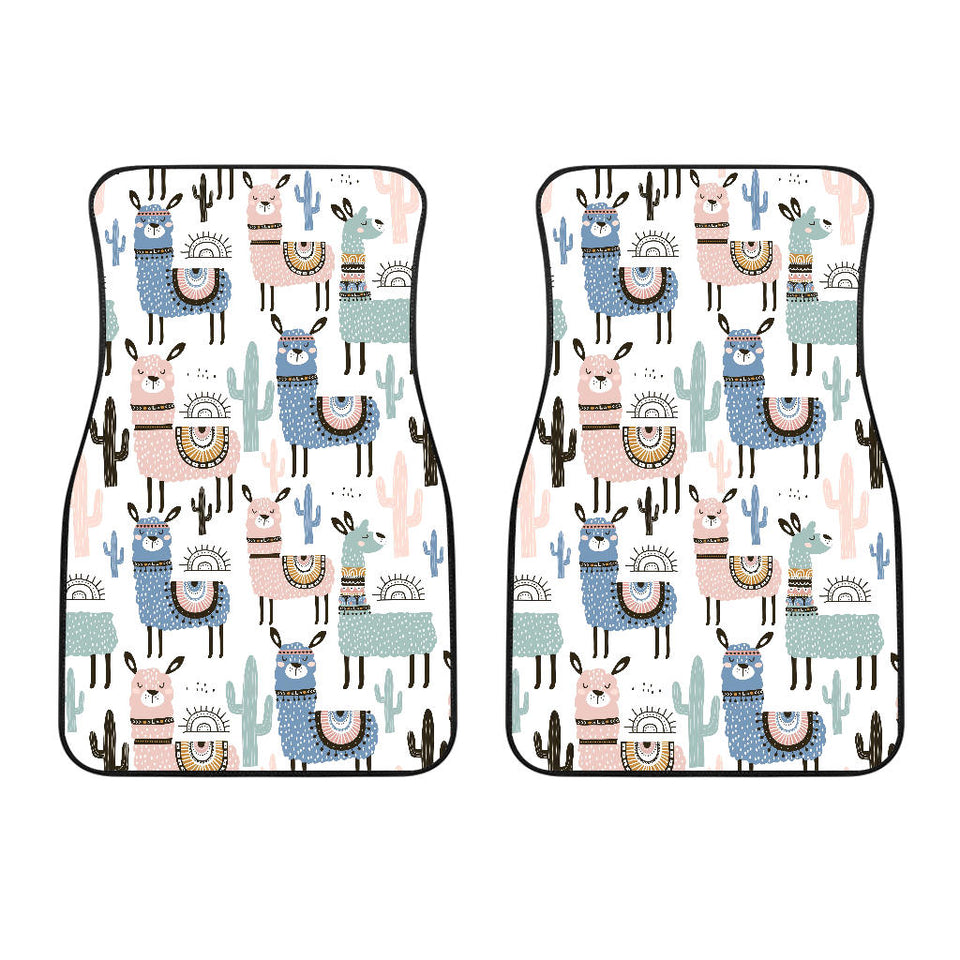 Lama Alpaca Cactus Hand Drawn Pattern Front Car Mats