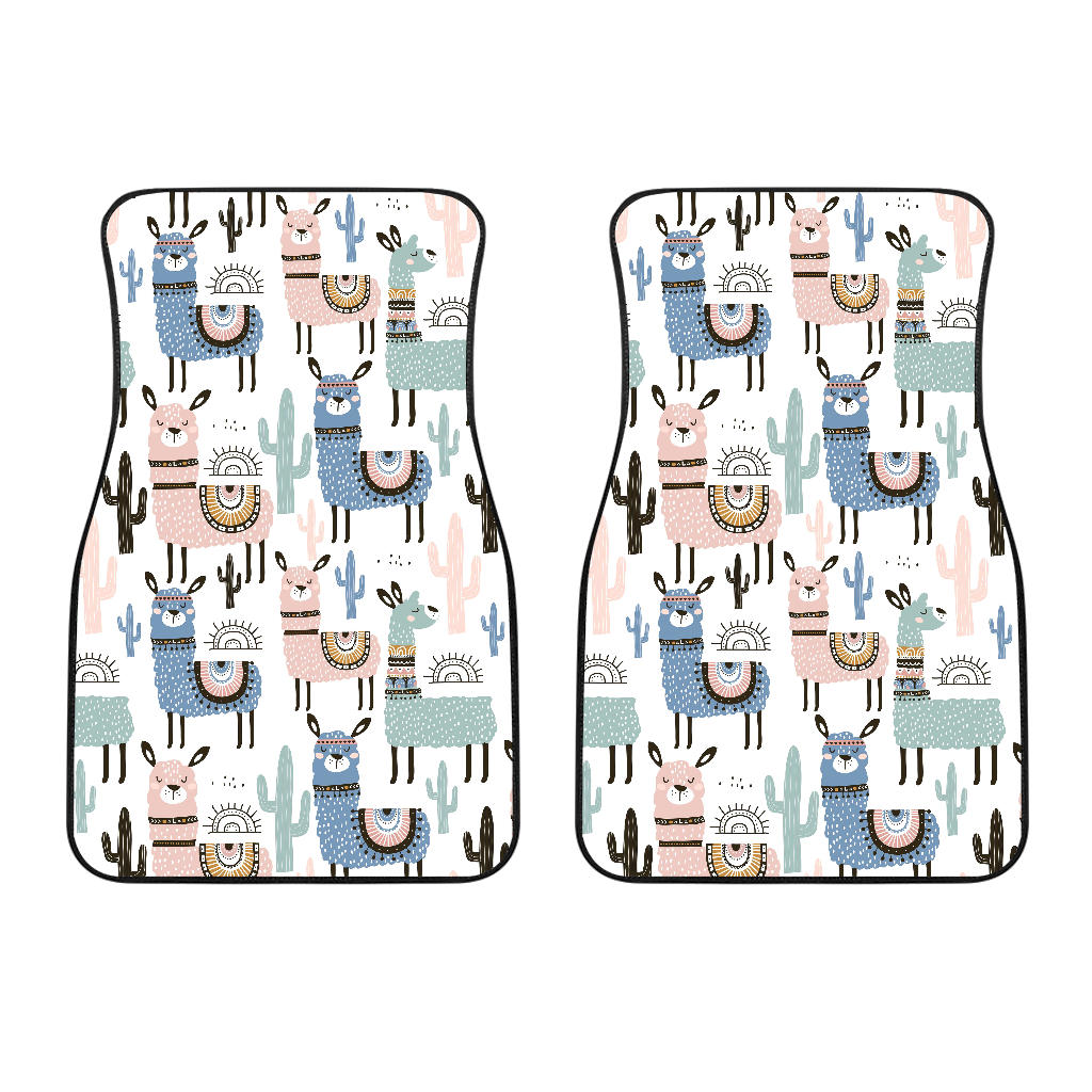 Lama Alpaca Cactus Hand Drawn Pattern Front Car Mats