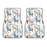 Lama Alpaca Cactus Hand Drawn Pattern Front Car Mats