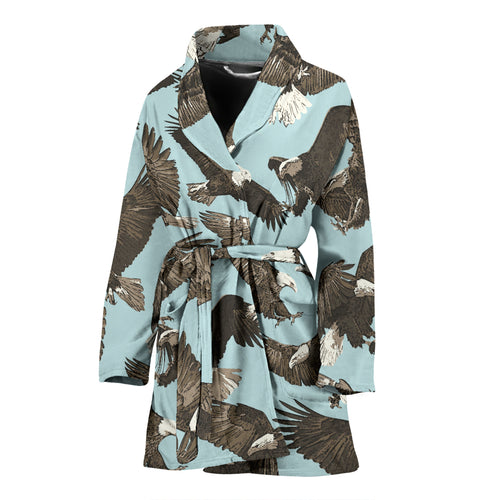 Eagle Pattern Print Design 01 Women's Bathrobe