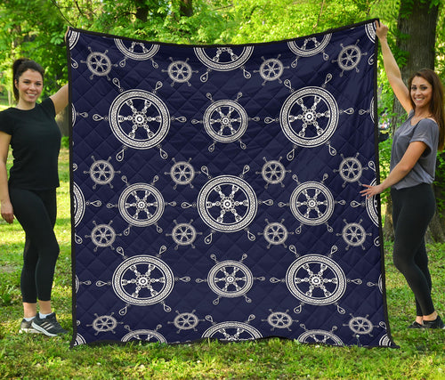Nautical Steering Wheel Design Pattern Premium Quilt