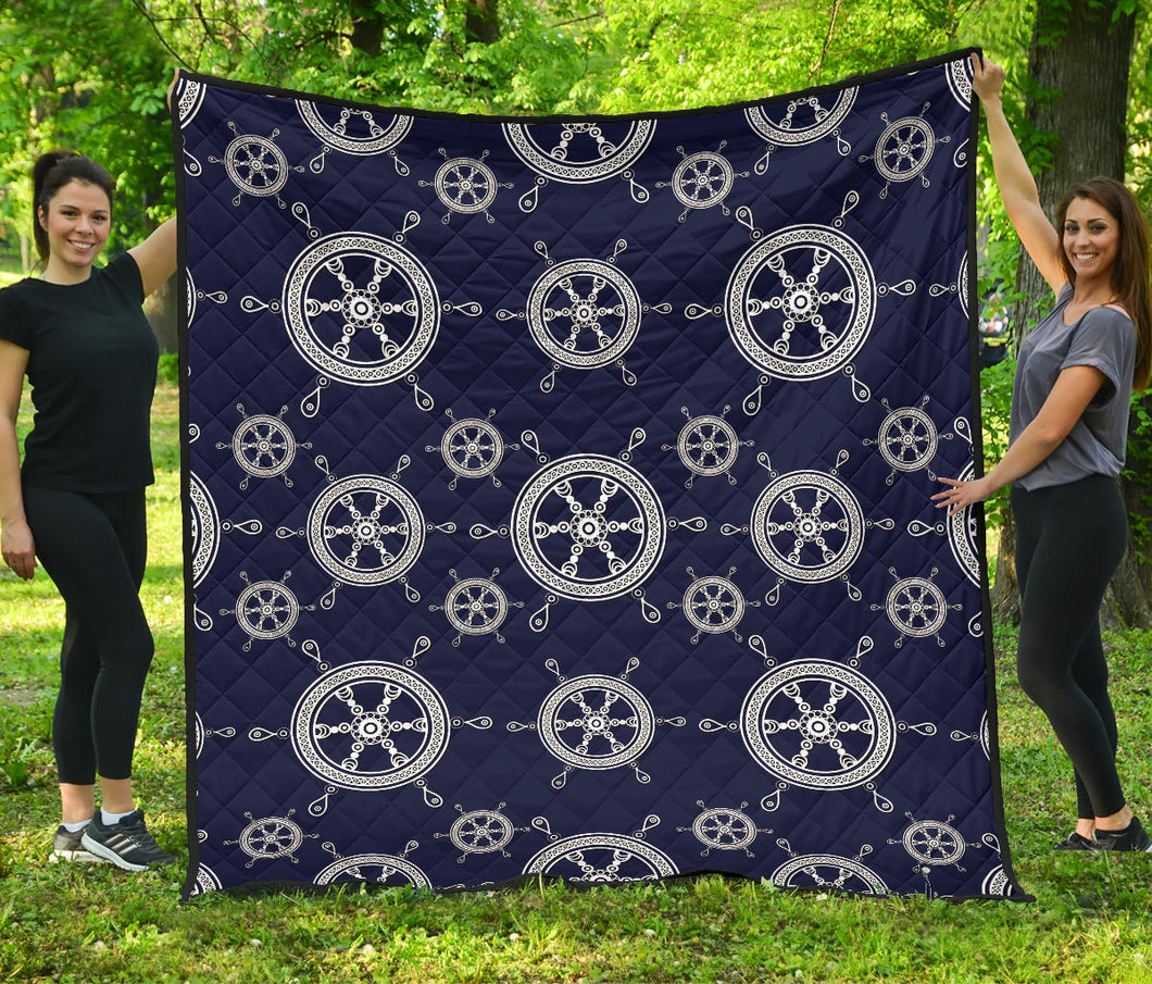 Nautical Steering Wheel Design Pattern Premium Quilt