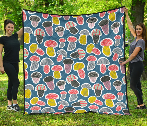 Colorful Mushroom Design Pattern Premium Quilt