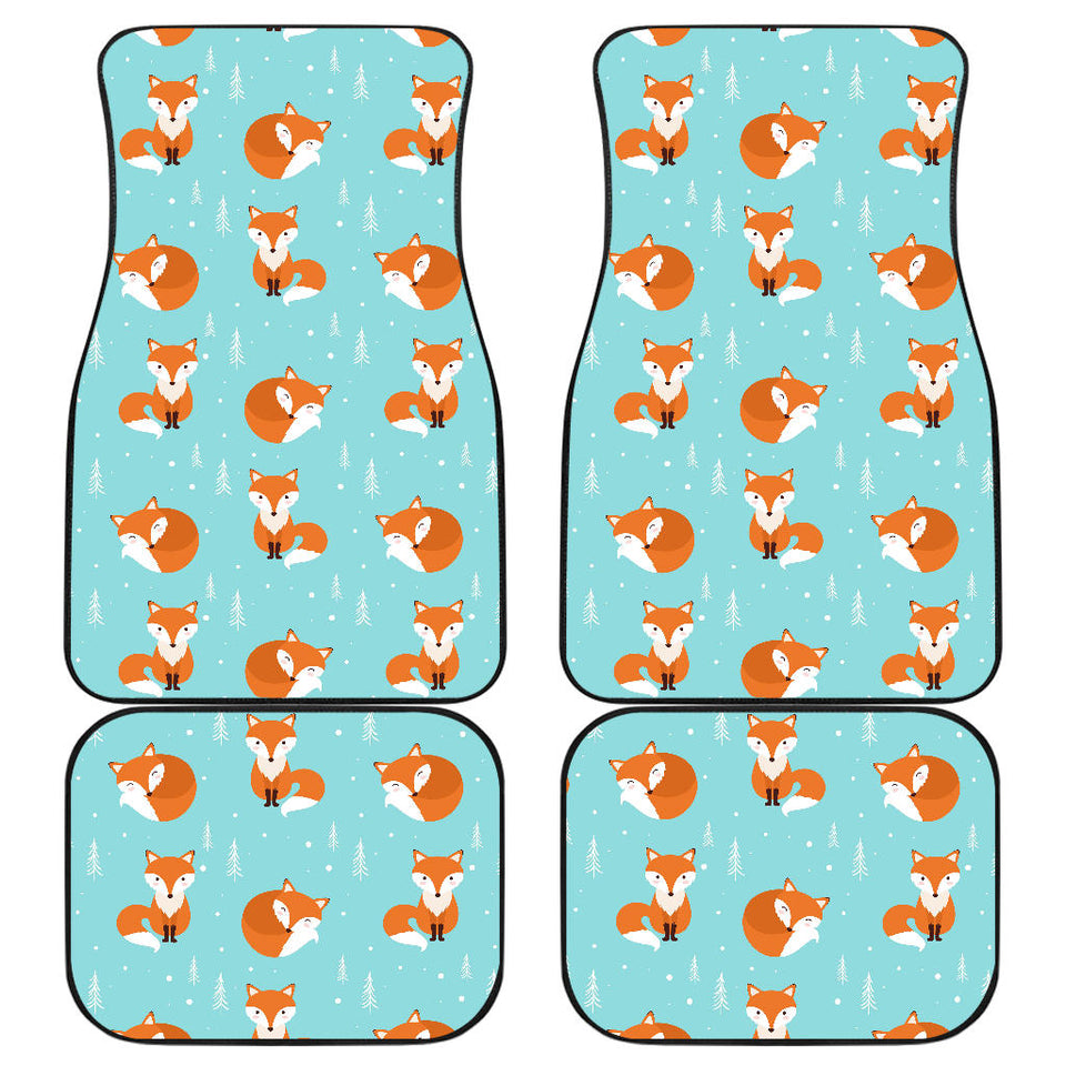 Fox Pattern Blue B Ackground Front And Back Car Mats