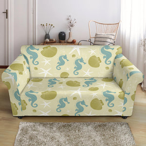 Seahorse Shell Starfish Pattern Background Loveseat Couch Slipcover