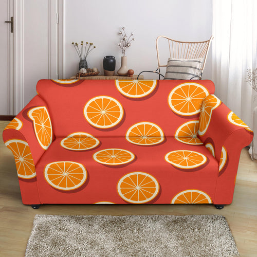 Oranges Pattern Red Background Loveseat Couch Slipcover