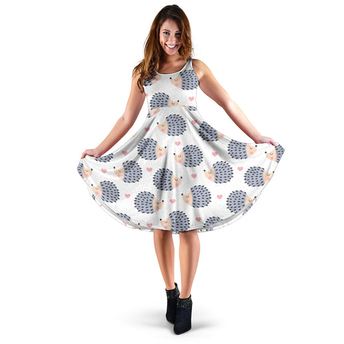 Hedgehog Pattern Print Design 04 Sleeveless Midi Dress