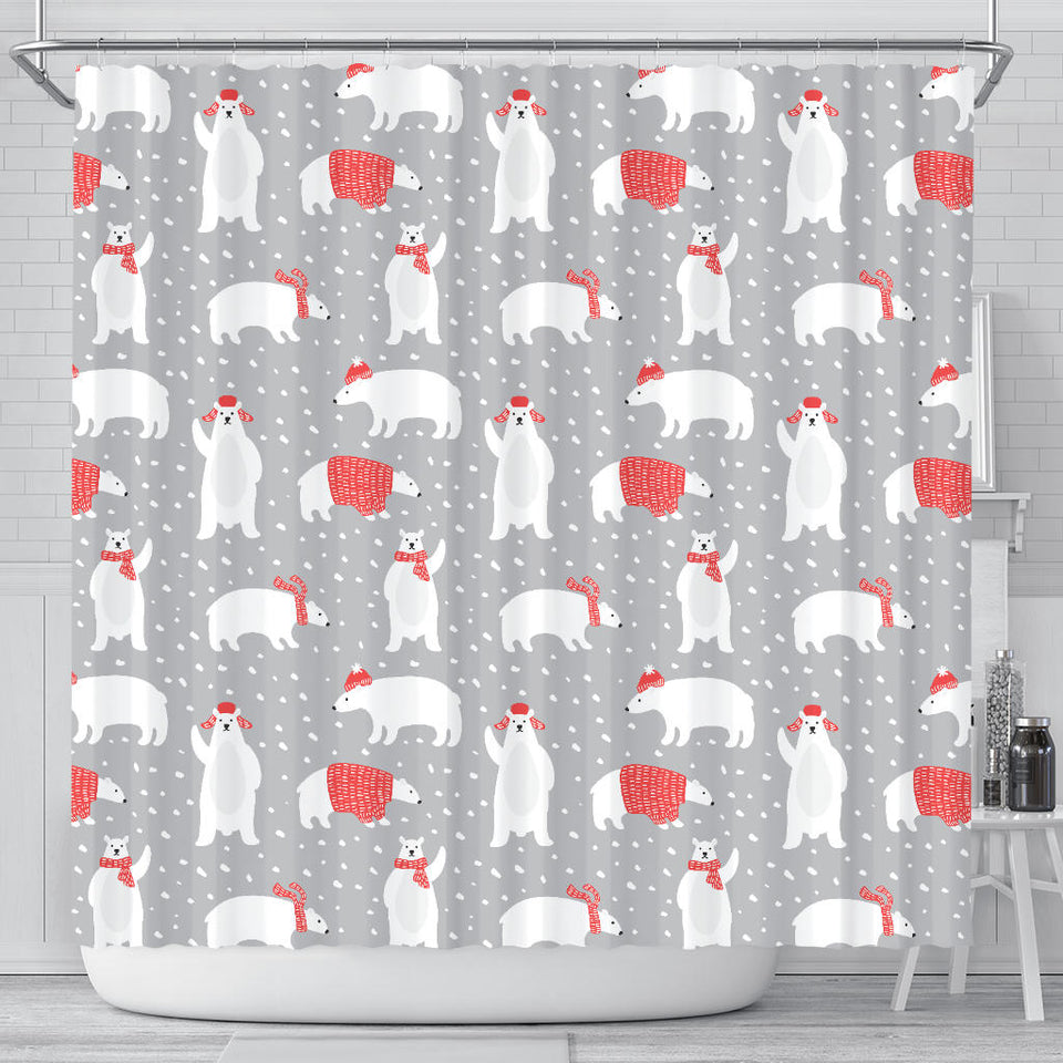 Cute Polar Bear Christmas Snow Pattern Shower Curtain Fulfilled In US
