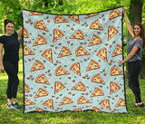 Hand Drawn Pizza Blue Background Premium Quilt
