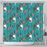 Boston Terrier Beautiful Flower Pattern Shower Curtain Fulfilled In US