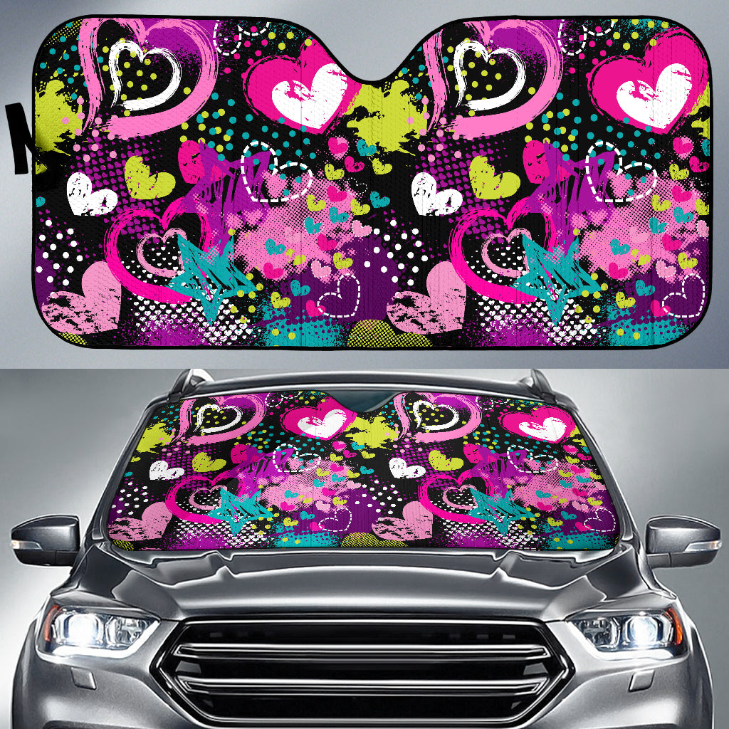 Heart Dot Wave Star Creative Design Pattern Car Sun Shade