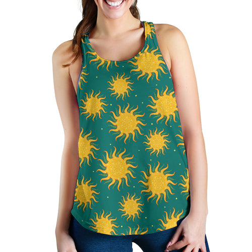 Sun green background Women Racerback Tank Top