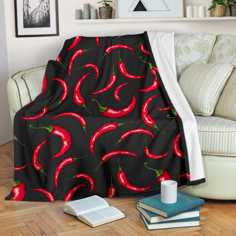 Chili Peppers Pattern Black Background Premium Blanket