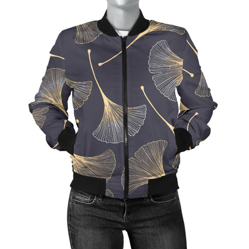 Gold Ginkgo Leaves Women'S Bomber Jacket