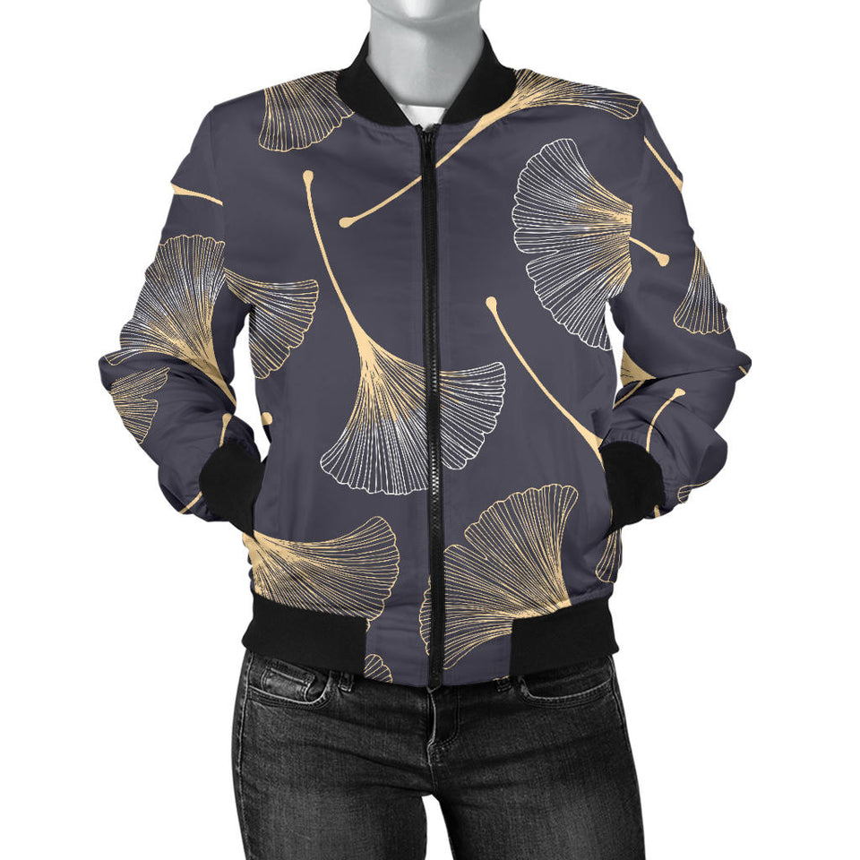 Gold Ginkgo Leaves Women'S Bomber Jacket