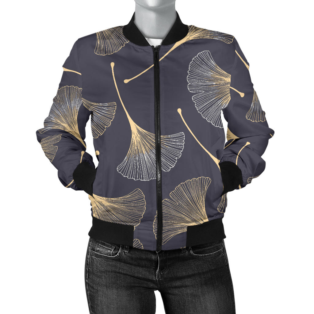 Gold Ginkgo Leaves Women'S Bomber Jacket