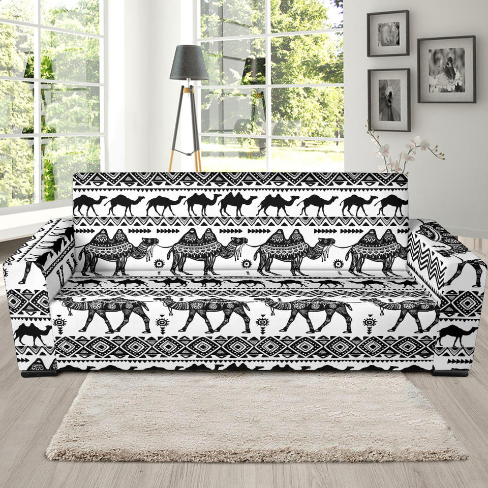 Camel Polynesian Tribal Pattern Sofa Slipcover