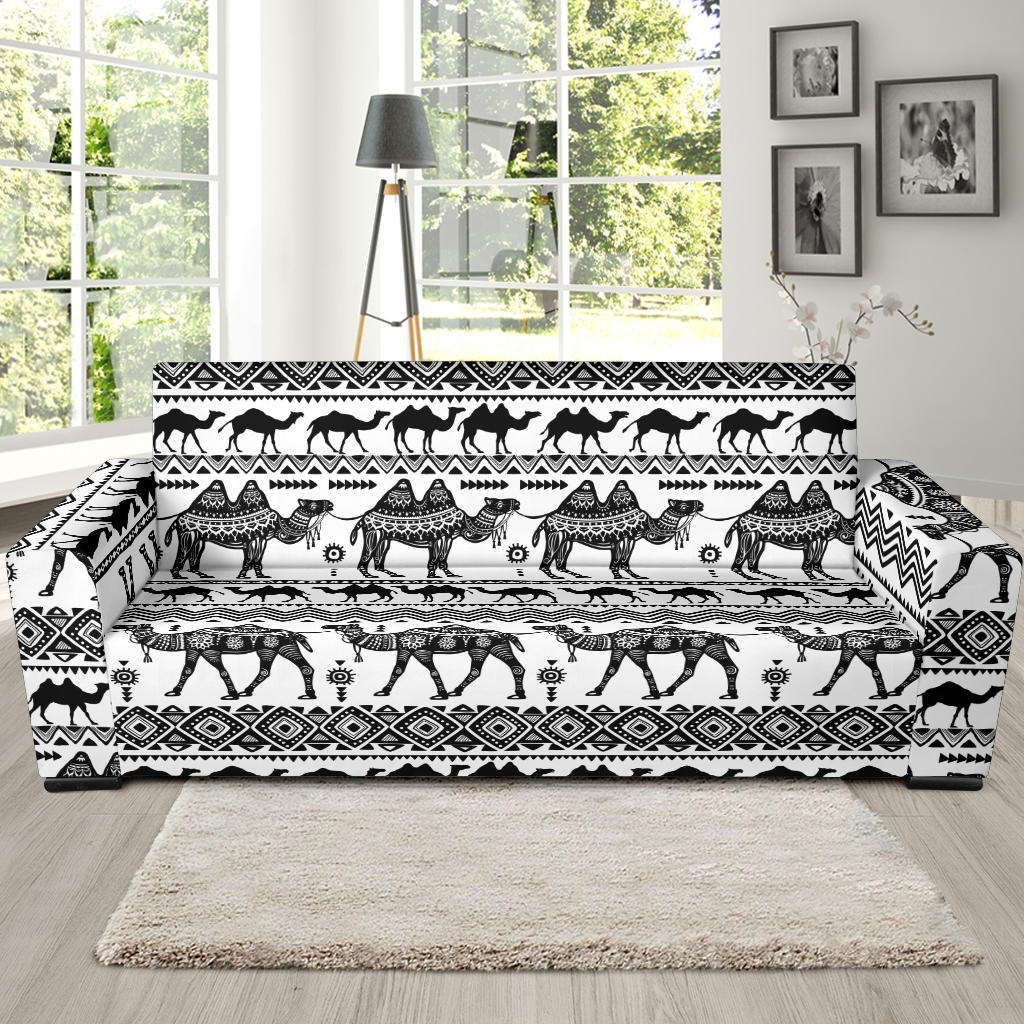 Camel Polynesian Tribal Pattern Sofa Slipcover
