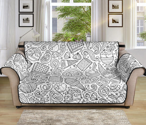 Cartoon hand drawn ice cream black white Sofa Cover Protector