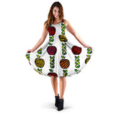 Colorful Apples Leave Zebra Stripe Sleeveless Midi Dress