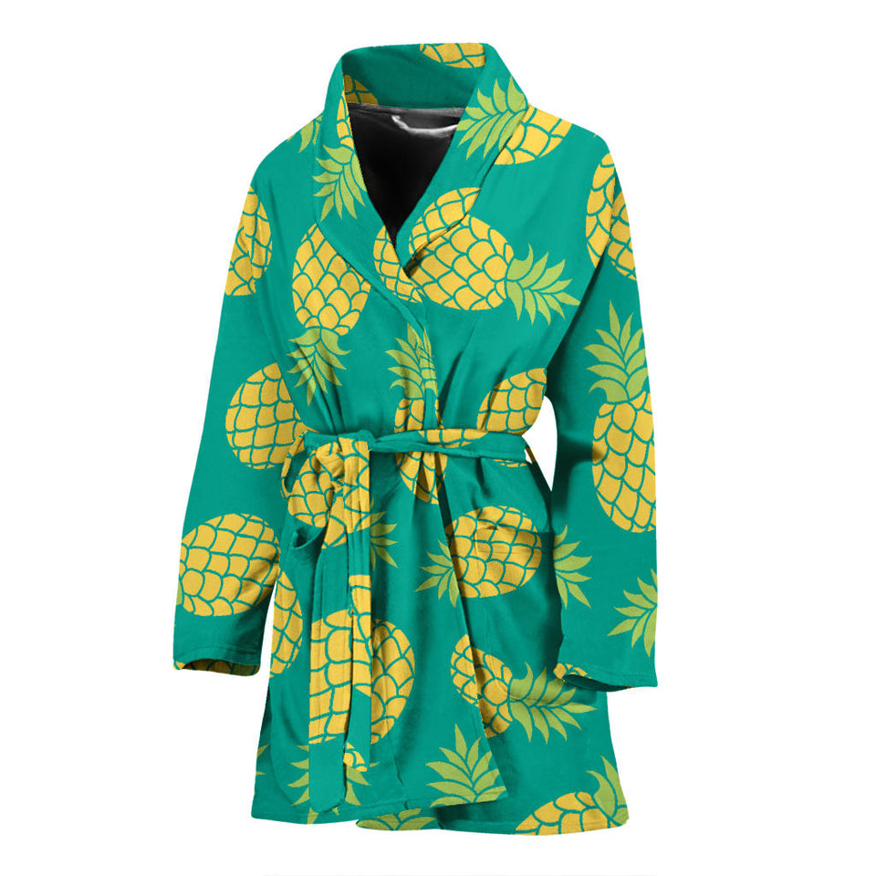Pineapples Pattern Green Background Women'S Bathrobe