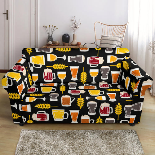 Beer Type Pattern Loveseat Couch Slipcover