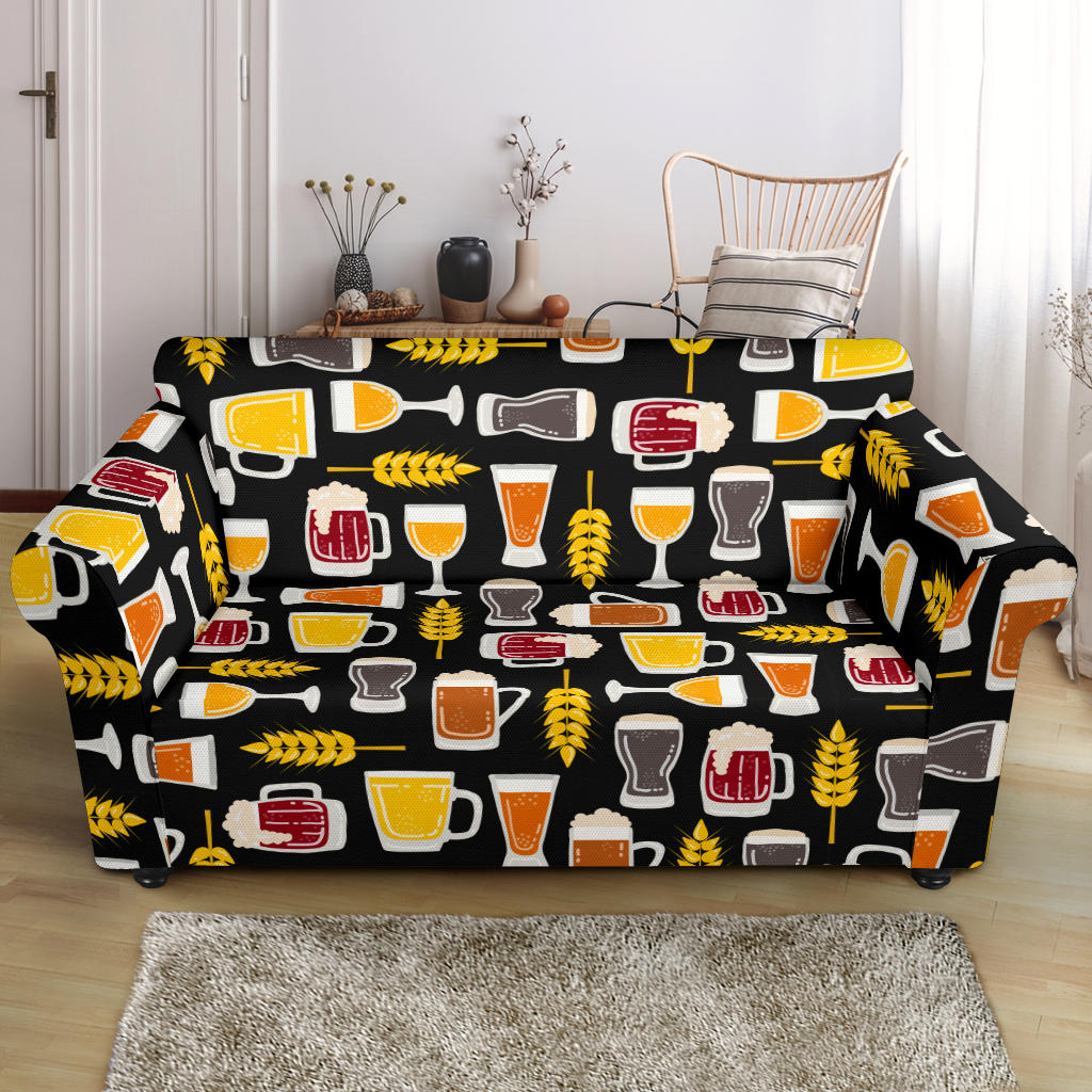 Beer Type Pattern Loveseat Couch Slipcover