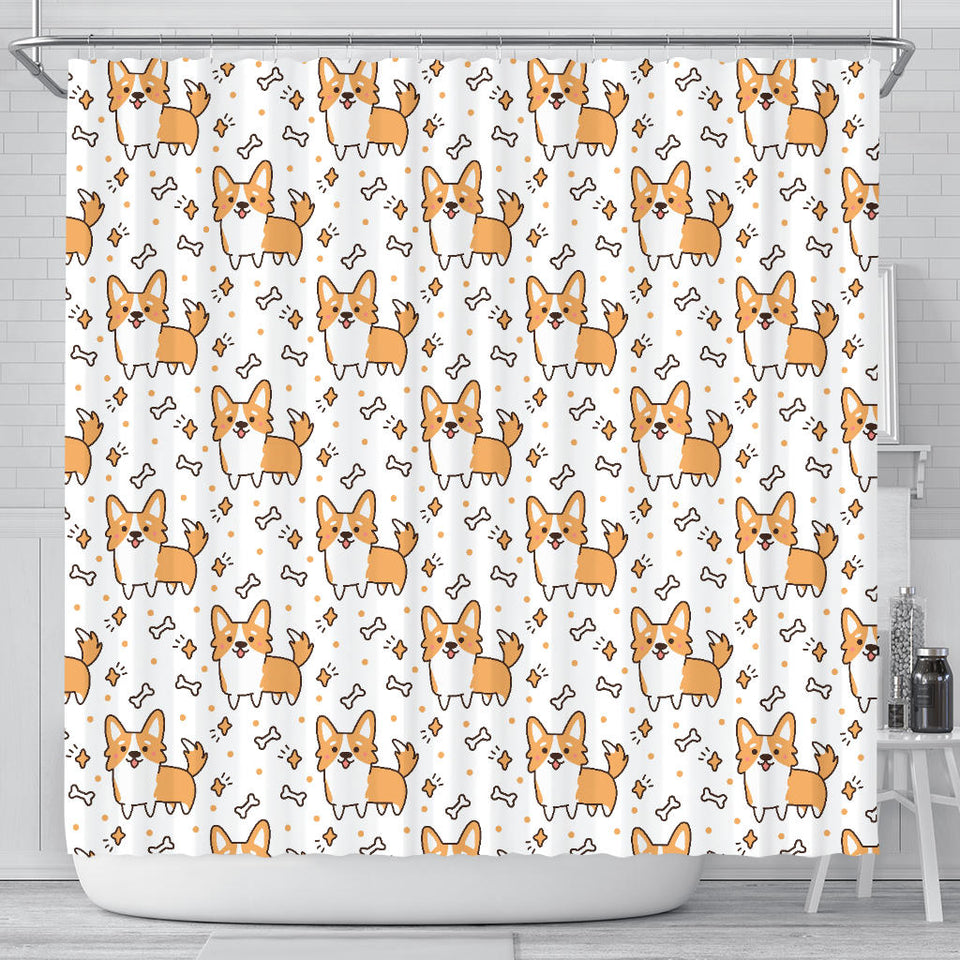 Cute Corgi Heart Star Bone Pattern Shower Curtain Fulfilled In US
