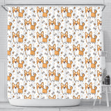 Cute Corgi Heart Star Bone Pattern Shower Curtain Fulfilled In US