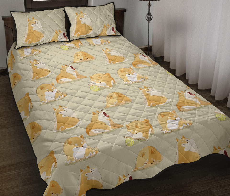 Cute fat shiba inu dog pattern Quilt Bed Set