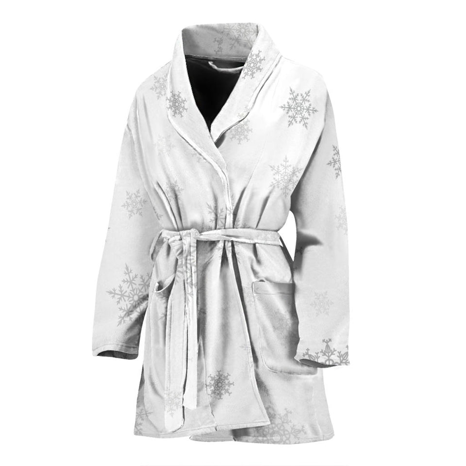 Snowflake Pattern White Background Women'S Bathrobe