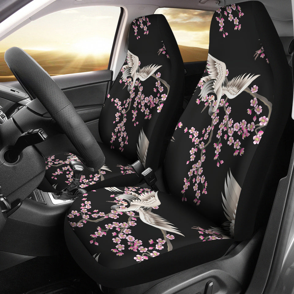 Japanese Crane Pink Sakura Pattern Universal Fit Car Seat Covers