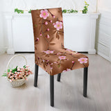 Pink Sakura Cherry Blossom Drak Brown Background Dining Chair Slipcover