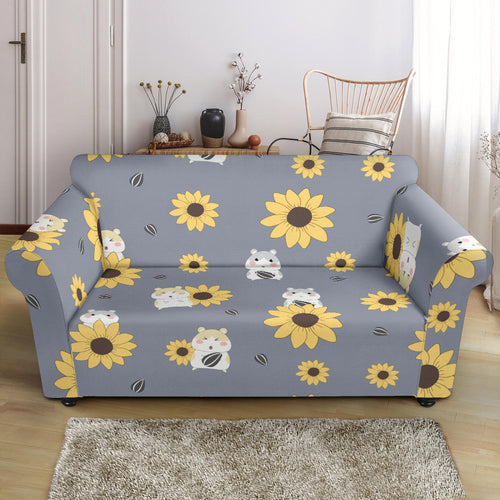 Cute Hamster Sunflower Pattern Background Loveseat Couch Slipcover