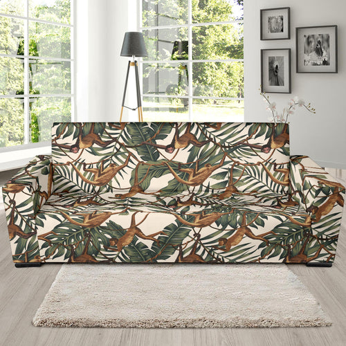 Monkey Tropical Leaves Background Sofa Slipcover