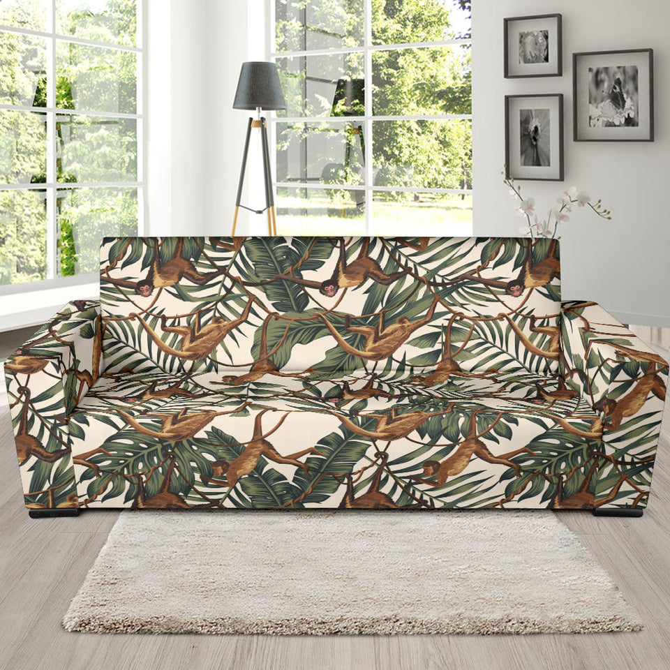 Monkey Tropical Leaves Background Sofa Slipcover