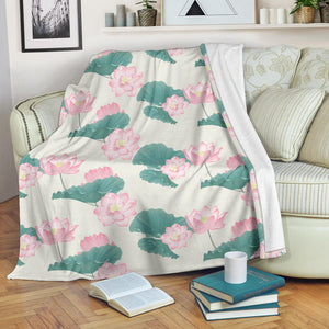 Pink Lotus Waterlily Leaves Pattern Premium Blanket