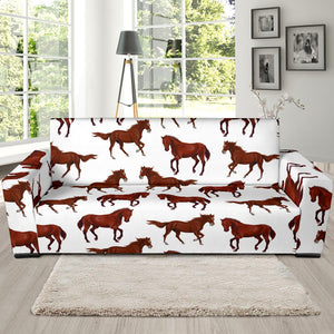 Horses Running Pattern Background Sofa Slipcover
