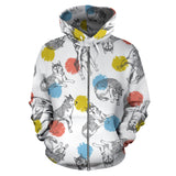 Siberian Husky And Colorful Circle Pattern Zip Up Hoodie