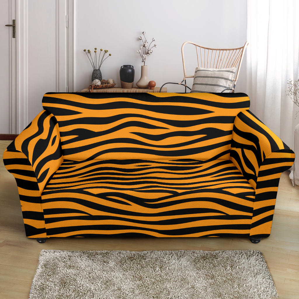 Bengal Tigers Skin Print Pattern Background Loveseat Couch Slipcover
