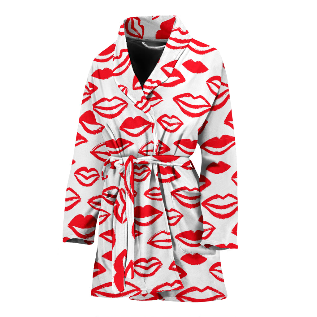 Lips Pattern Print Design 05 Women's Bathrobe