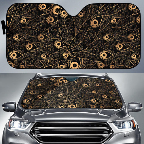 Gold Peacock Feather Pattern Car Sun Shade