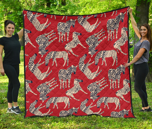 Zebra Abstract Red Background Premium Quilt