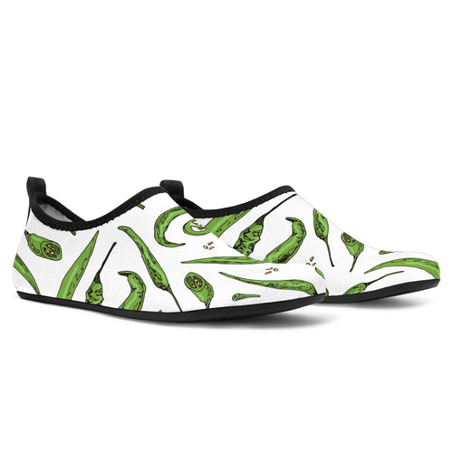 Hand Drawn Sketch Style Green Chili Peppers Pattern Aqua Shoes