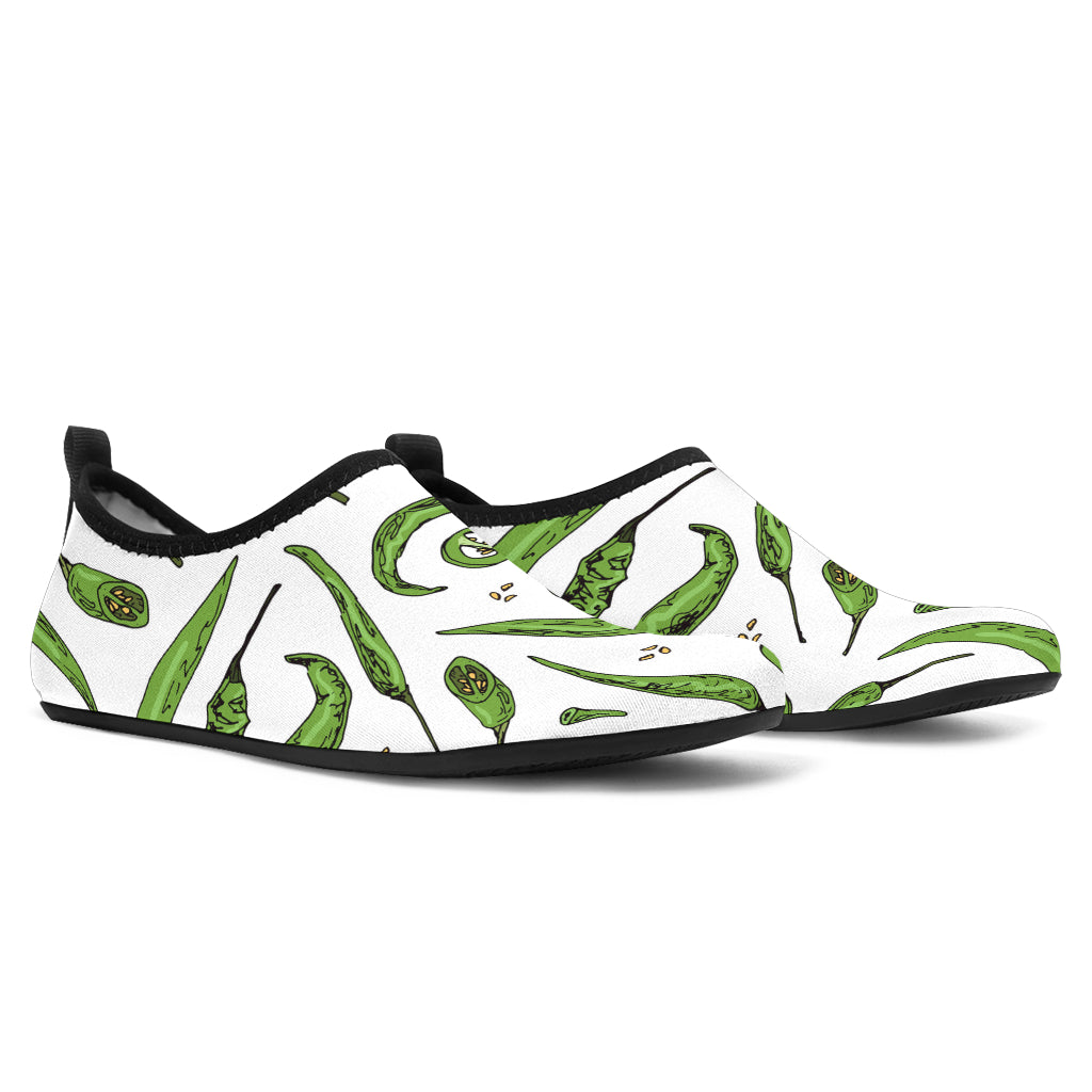 Hand Drawn Sketch Style Green Chili Peppers Pattern Aqua Shoes