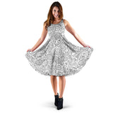 Cartoon Hand Drawn Ice Cream Black White Sleeveless Midi Dress